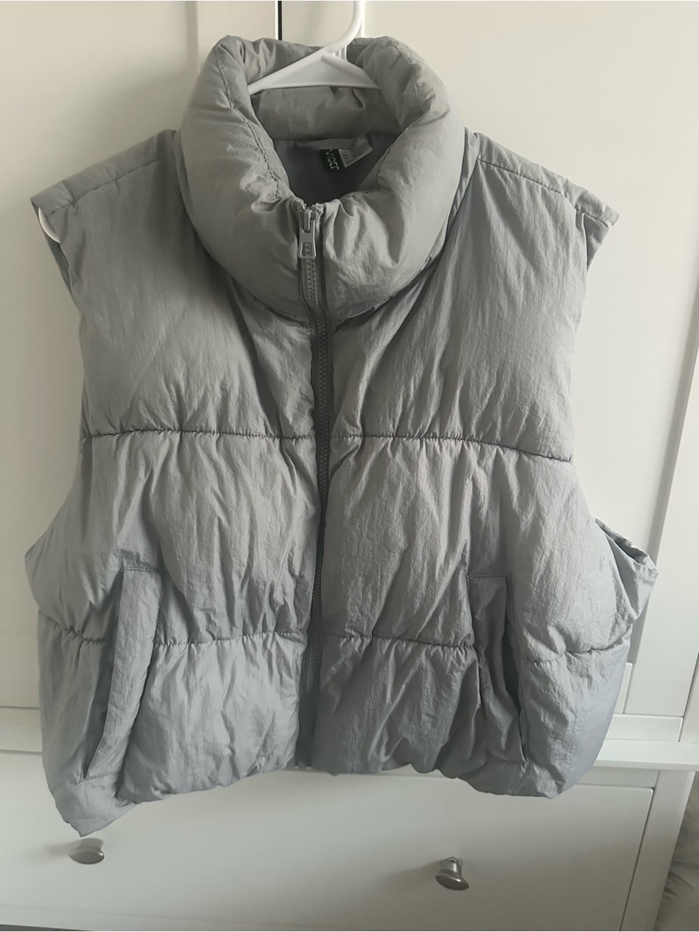 H&M Light Gray Puffer Vest with High Collar
